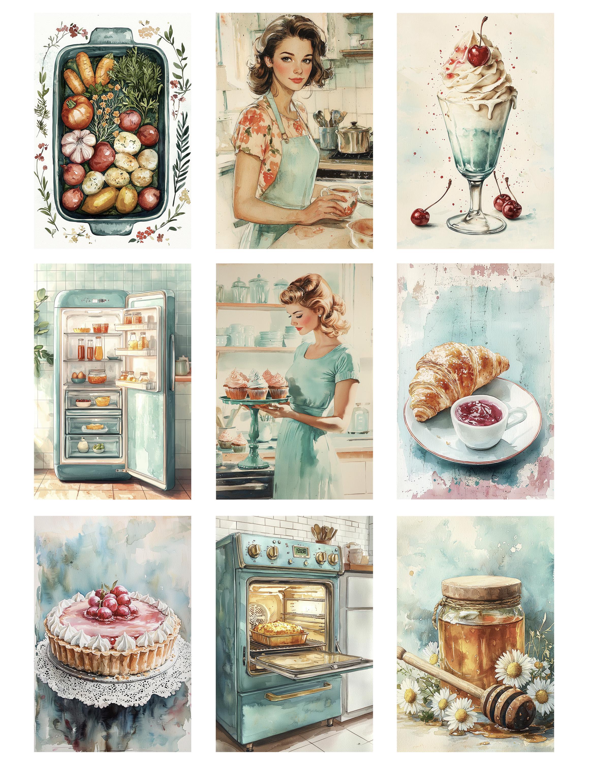 kitchen wall art set retro pie vintage printable... Retro Kitchen Recipe Journal Printable Pages, Vintage Cooking Digital ...