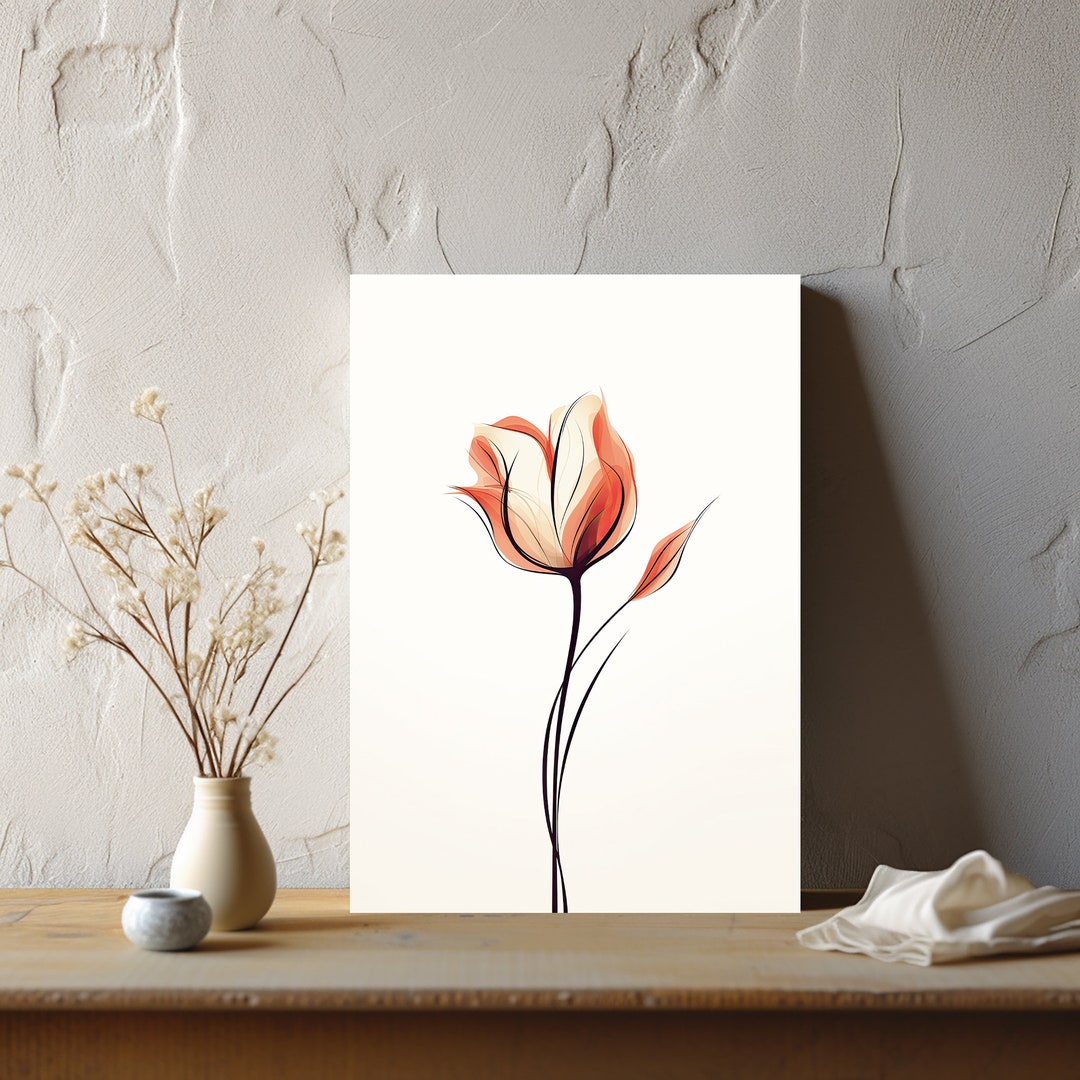Red Tulip Line Art Print: Minimalist Floral Design (digital Download ...