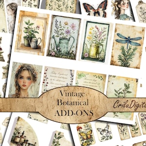 Vintage plantes médicinales Junk Journal ADDON, marque-page imprimable botanique éphémères, coupes difficiles, étiquettes d'apothicaire, journal de poche
