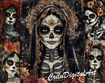 Dia De Los Muertos Digital Junk Journal Paper,Catrina Journal Insert,Mexican Day of the Dead Art,Halloween Scrapbook Papers,Collage Sheets