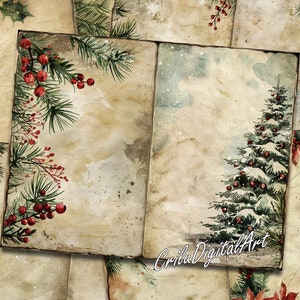 Christmas Foliage Junk Journal Kit Printable,Vintage Xmas Digital Collage Sheet,Basic Holiday Junk Journal Paper,Mistletoe Scrapbook