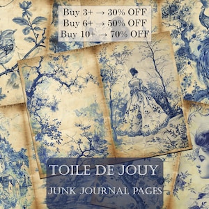 Diario vintage in carta Toile de Jouy, inserto per diario in carta Toile de Jouy francese, kit digitali in stile vittoriano, carta per scrapbooking in carta Toile de Jouy blu, kit collage di effimeri