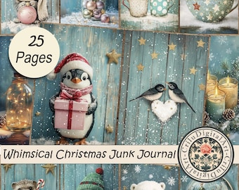Kit para diario navideño con elementos decorativos: Animales del bosque (Descarga digital, 25 páginas)