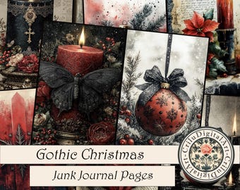 Gothic Christmas Junk Journal Kit Printable Pages, Victorian Ephemera Scrapbook Set, Dark Cottagecore Decoupage Paper Gothmas