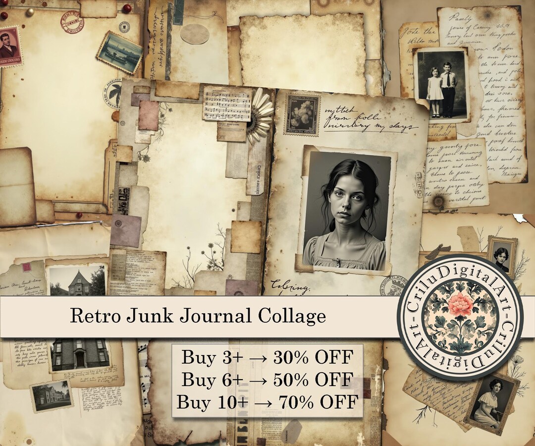 Vintage Junk Journal Pages Antique Scrapbook Ephemera Retro Digital ...