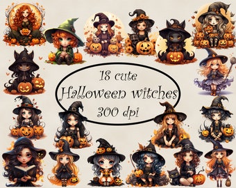 Cute Witch Clipart, Halloween Graphics, Junk Journal (Digital Download)