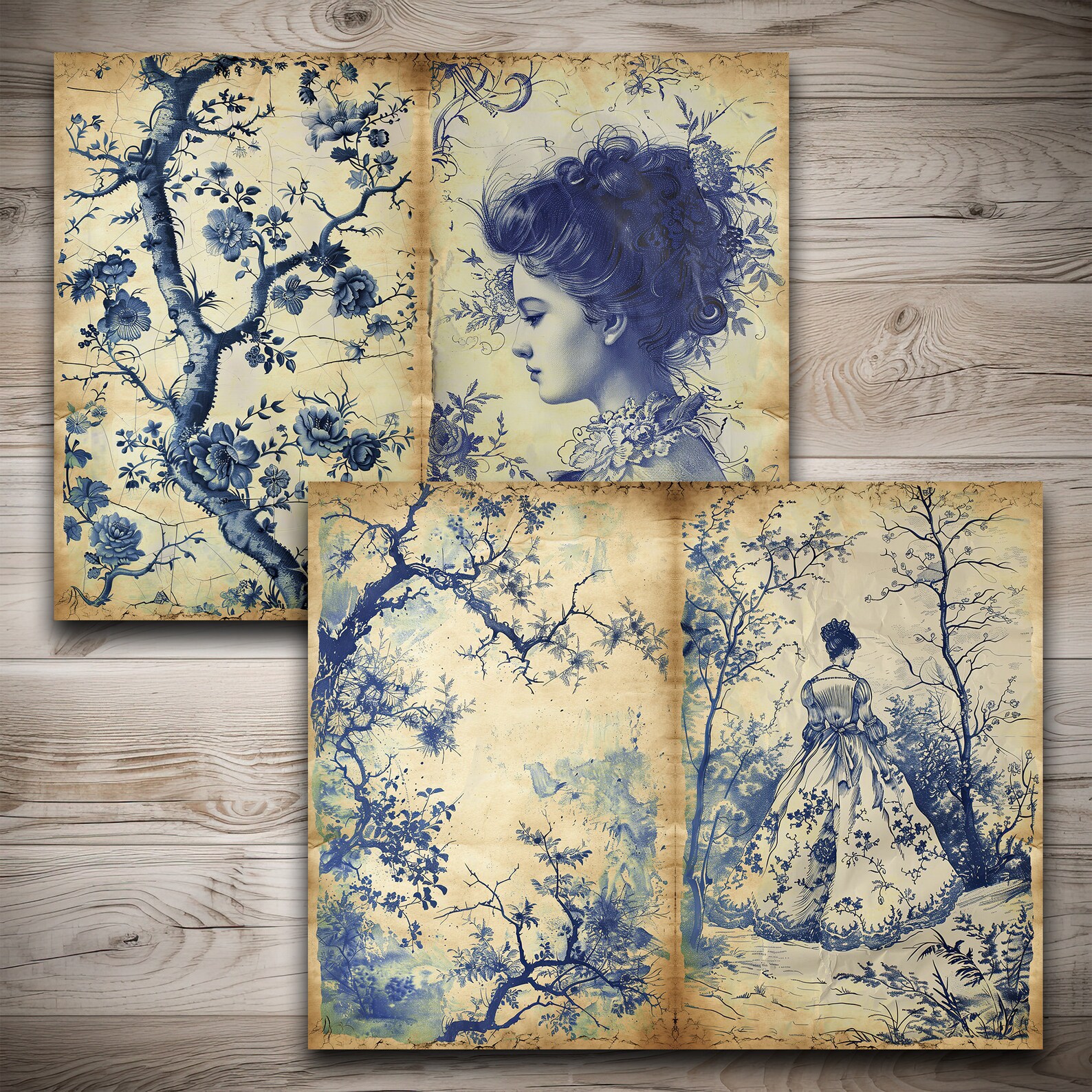 Vintage Toile De Jouy Junk Journal Folio,french Toile Journal Insert ...