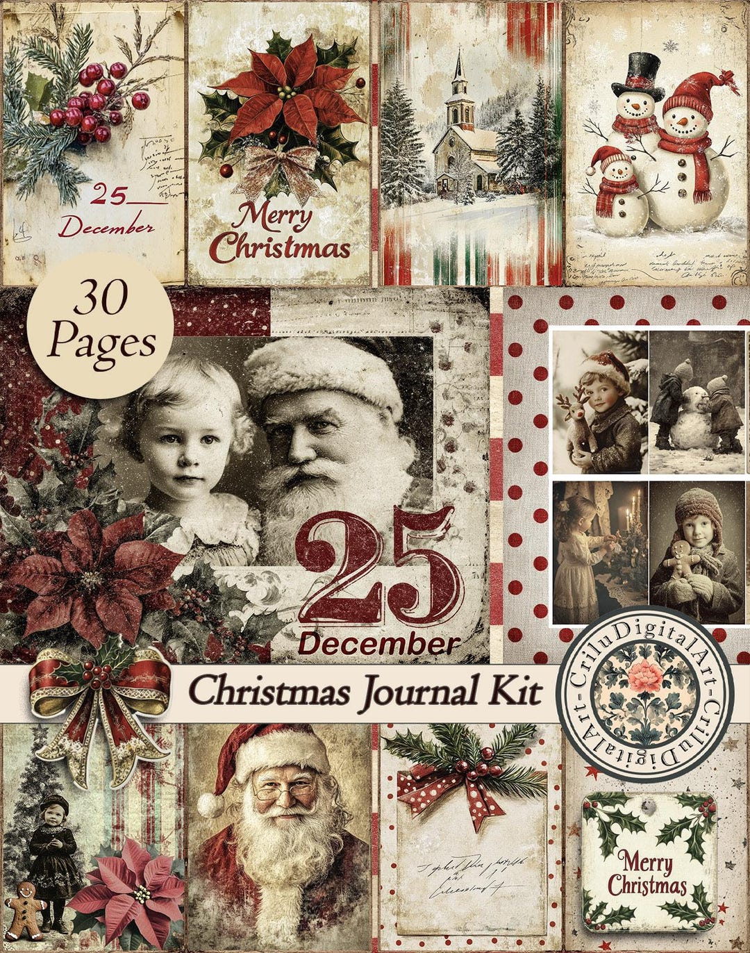 Christmas Junk Journal Kit Printable Victorian Ephemera Pages for ...