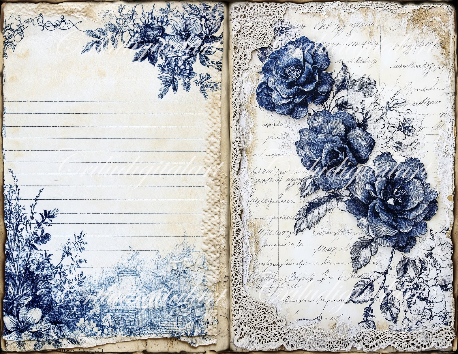 Vintage Toile De Jouy Basic Junk Journal Printable,french Toile Journal ...