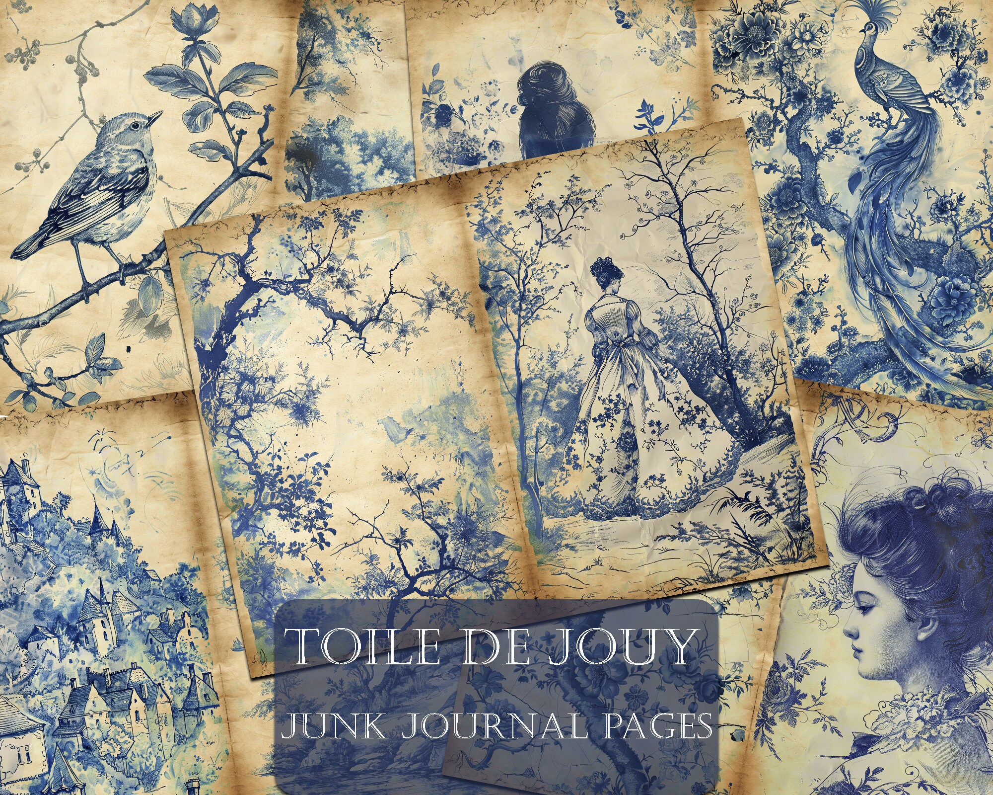Vintage Toile De Jouy Junk Journal Folio,french Toile Journal Insert ...