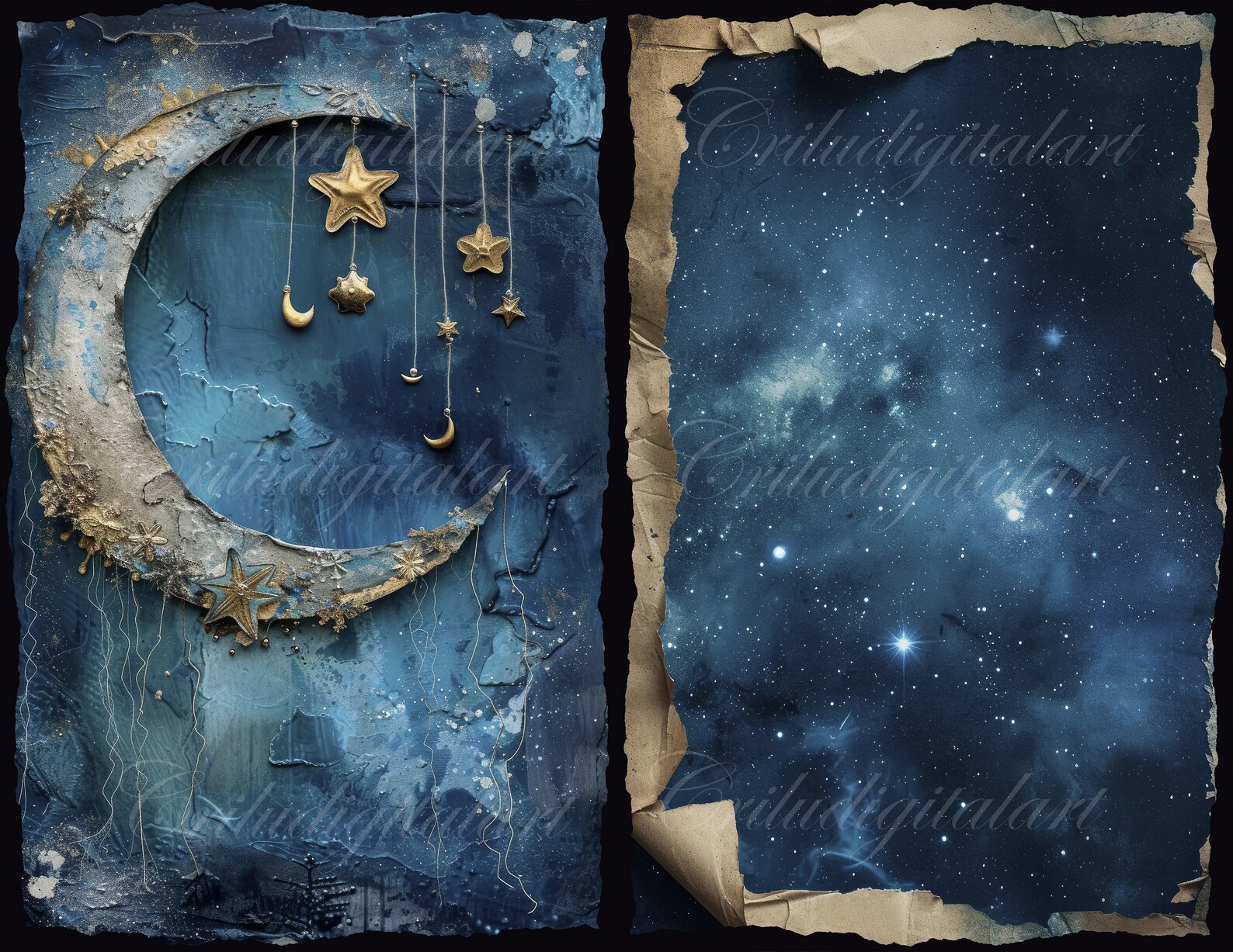 Celestial Moon Junk Journal Pages: Mystical Night Sky Ephemera (digital ...