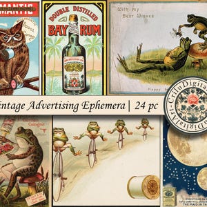 Vintage Werbung, druckbares altes Junk Journal Papier, Antique Trade Cards Scrapbook Kit, Retro Digital Collage Sheet