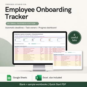 Rastreador de incorporación de RR. HH. / Hojas de cálculo de Google y Excel / Panel de control de RR. HH. para nuevos empleados