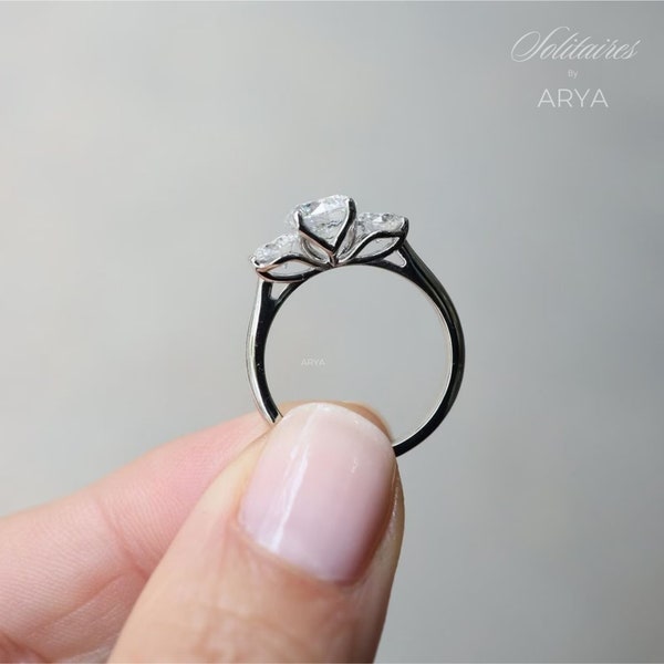 2Ct Round Cut D/VVS1 Moissanite Three-Stone Engagement Ring 14k Gold Finish | Anniversary, Wedding, Birthday Gift for Her