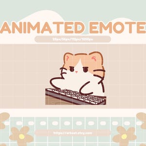 Niedliche Orange und weiße Katze Animierte Emote für Twitch, Discord, Youtube, Stream - - Eine Katze tippt fleißig auf eine Tastatur Emote