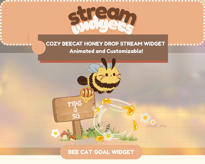 Beecat Honeybee Drop Stream Goal Widget | Animated, Customizable - Etsy