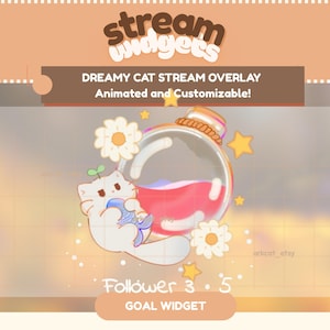Verträumtes Katzen Gießen Tor-Widget - Animiertes Gänseblümchen Sterne Flasche Overlay (Digitaler Download)