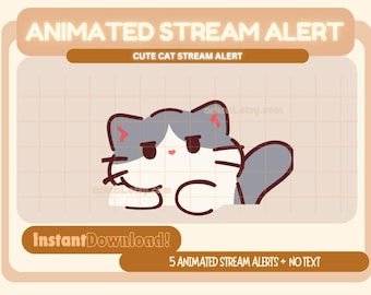 Alerta de Gato de Stream – Gato Cinza e Branco | Animado | Twitch | YouTube | OBS | Discord | StreamElements