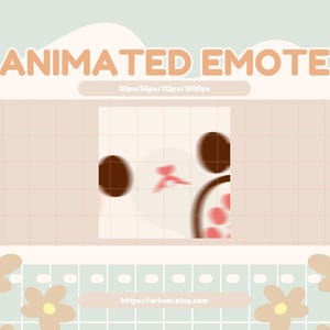 May include: Animated emote of a brown and pink cartoon character with a surprised expression. The character is shown in a grid pattern with the text "28px/56px/112px/1000px" and "https://arkcat.etsy.com".
