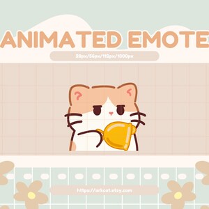 Puede incluir: Emoticono animado de un gato de dibujos animados con pelaje naranja y blanco, con una expresión seria, sosteniendo una campana dorada. El gato está sobre un fondo marrón claro con un patrón de cuadrícula.