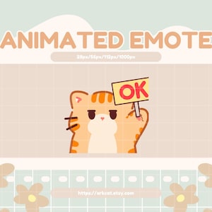 Orange getigerte Katze Okay/Approved Emote mit Plakat für Twitch, Discord, YouTube - Instant Digital Download