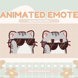 アニメーション絵文字かわいい猫 - クールな色合いの絵文字が付いた灰色の猫 Discord、Youtube、ストリーム