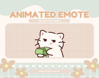 Emote animado de gato blanco contando dinero: Twitch, Discord, YouTube (descarga digital)