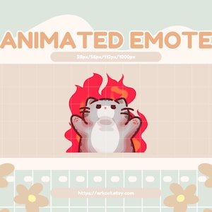 Animated Hellmo Emote – Evilish Gray Cat with Fire Background Meme for Twitch, Discord & YouTube