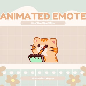 Notizen machen Emote – Orange Katze schreibt Intense Animierte emote für Twitch, Discord, YouTube und Piercings