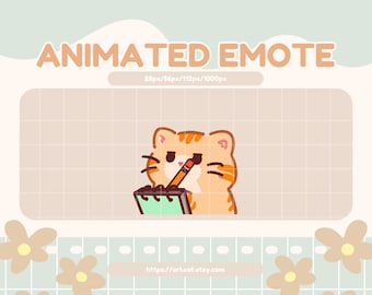 Taking Notes Emote – Orange Cat Writing Intensely Animated emote for Twitch, Discord, YouTube, and Streaming