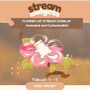 Cozy Flower Cat Stream Goal Widget – Animerat överlägg för Twitch OBS (digital nedladdning)