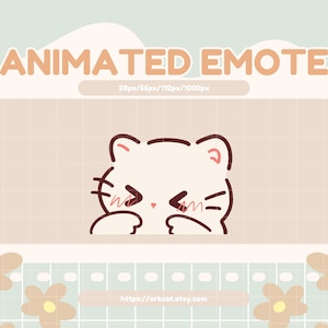 Animated Emote Cute White Cat - Shy Emote [Twitch/Discord/Youtube/Stream]