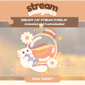 Dreamy Cat Stream Goal Widget – Animated Daisy Stars Bottle Overlay (Digital Download)