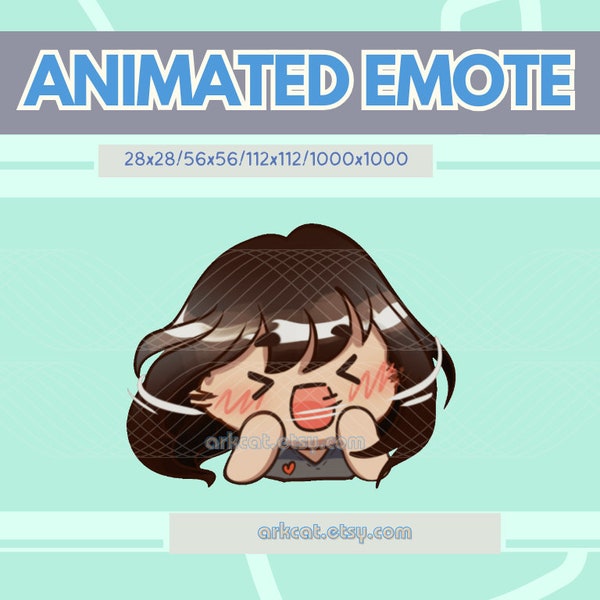 ANIMATED TWITCH EMOTE | Black-haired Cute girl Fan girling Heart Emote [Discord/Youtube/Stream/Twitch]