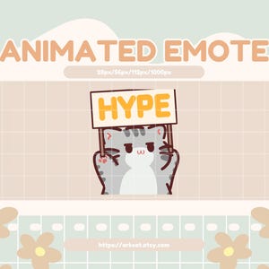 Gray Cat Hype Emote – Kawaii Animated Jumping Cat with Hype Banner for Twitch, Discord, YouTube