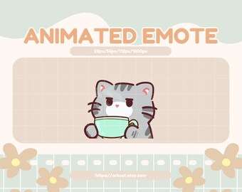 Animated Gray Cat Coffee Emote for Twitch, Discord, YouTube