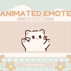 Happy Emote – Cute White Cat Jumping in Joy Animated Emote for Twitch, Discord & YouTube