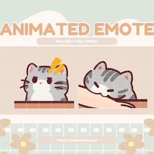 Puede incluir: Emoticono animado con un gato gris con marcas blancas. El gato mira hacia la izquierda con una expresión de sorpresa en el primer cuadro. En el segundo cuadro, el gato mira hacia la derecha con una expresión gruñona y se esconde detrás de una mano.