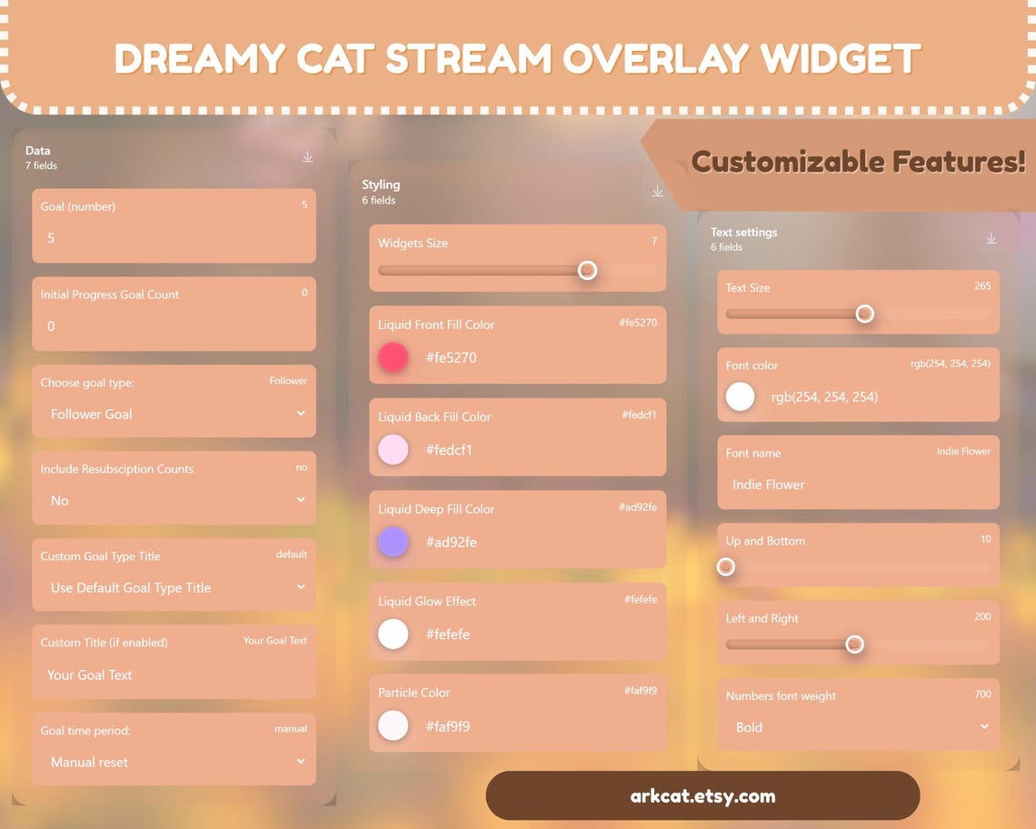 Dreamy Cat Stream Goal Widget – Animated Daisy Stars Bottle Overlay