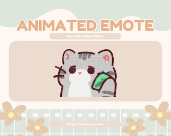 Emote animado de gato gris secándose el sudor: Twitch, Discord, YouTube (descarga digital)