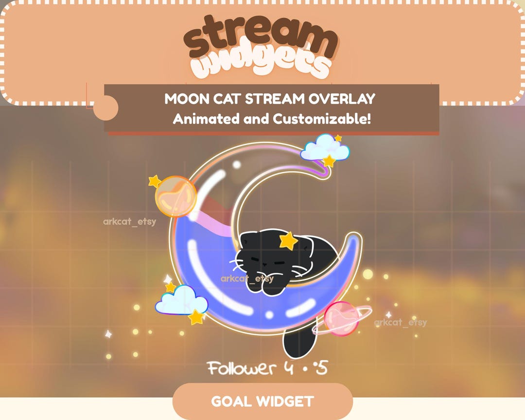 Moon Cat Stream Goal Widget – Animated Black Cat on Overlay Twitch OBS ...