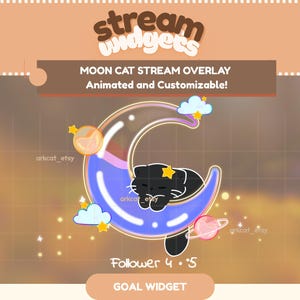 Widget d'objectif de diffusion Moon Cat – Chat noir animé en superposition Twitch OBS et StreamElements