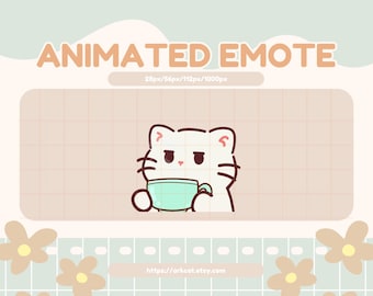 Coffee Cat Animated Emote – White Cat, Twitch/Discord/YouTube
