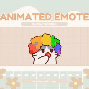 Clown Emote – Süße grau-weiße Katze mit Clown Perücke & Nase Animiert für Twitch, Discord und YouTube Stream | Sofort Download