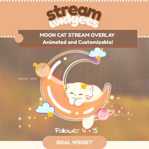 Animated Moon White Cat Stream Goal Widget – Dreamy Night Overlay (Digital Download)