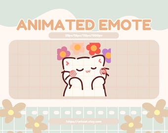 Blissful White Cat Animated Emote with Flowers (Digital Download)