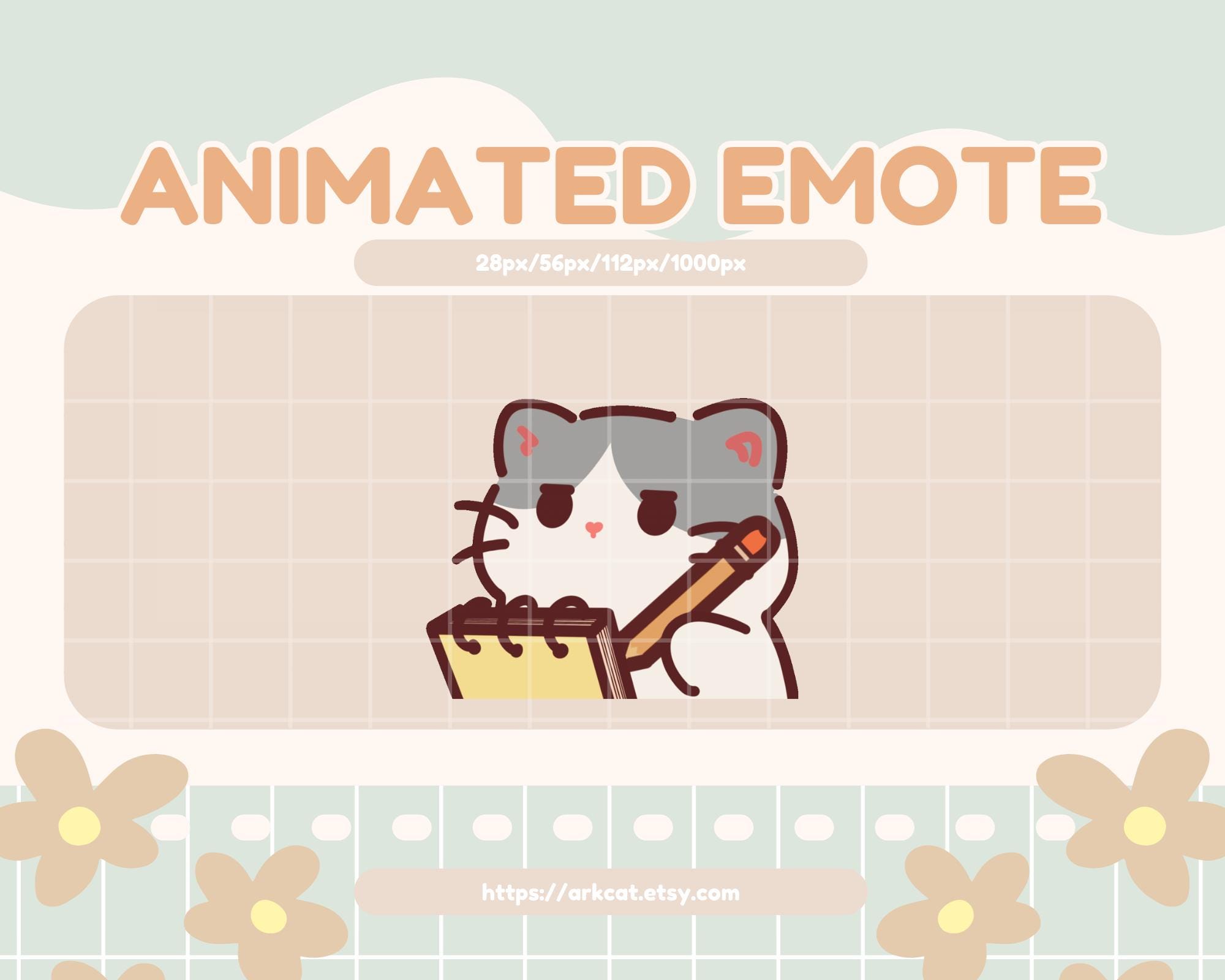 Cat Doing Notes Cat Taking Notes Emote: Gray and White Animated Cat (digital Download ...