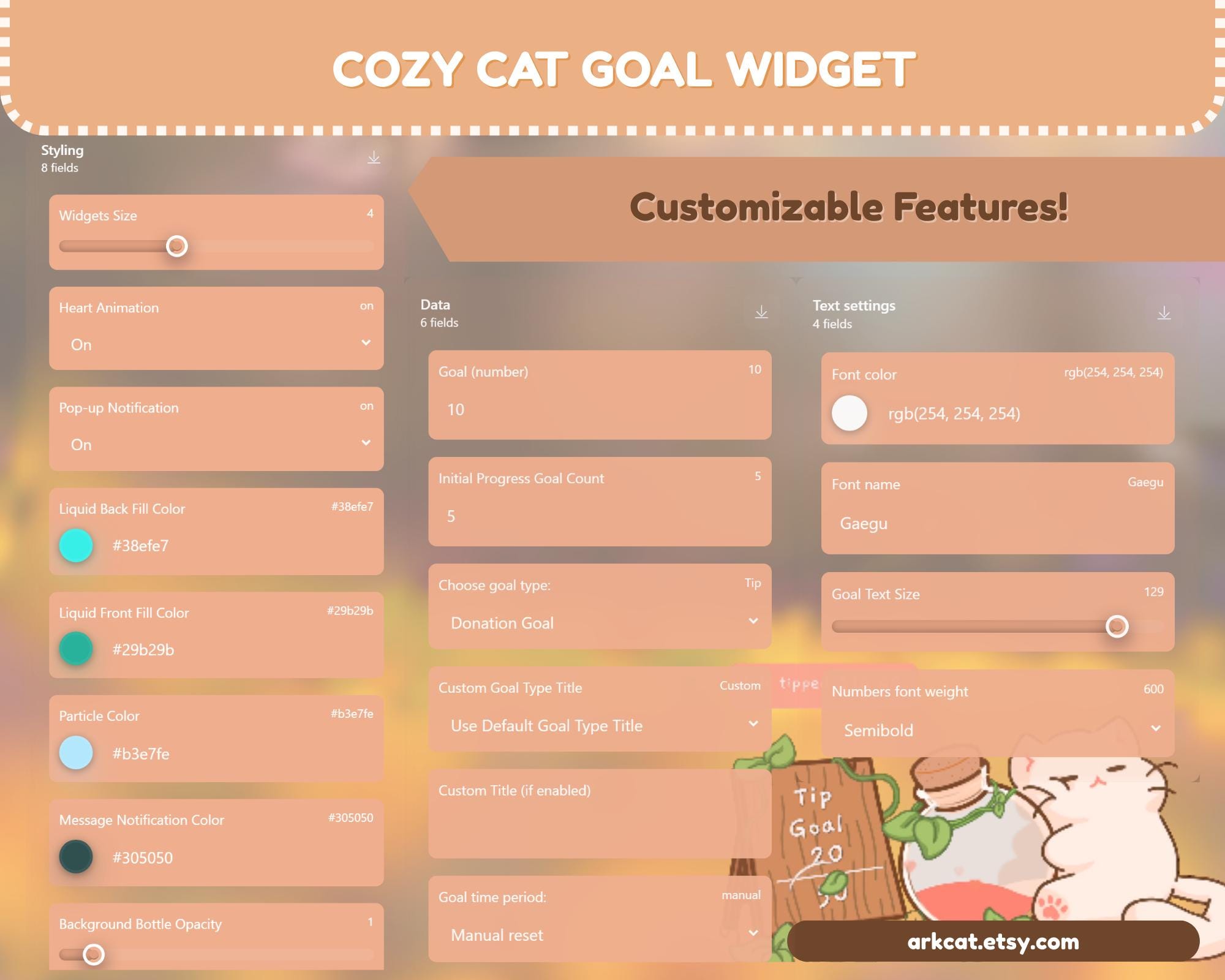 Cozy Black Cat Goal Widget – Animated Stream Goal Tracker for Twitch ...