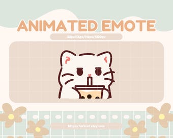 Animated Emote Cute Cat - Boba tea Emote for Twitch, Discord, Youtube, Stream