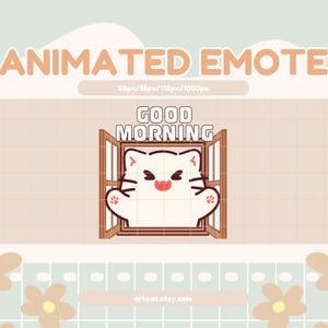 Animated Good Morning Cat Emote – White Cat Opening Window GIF for Twitch Discord